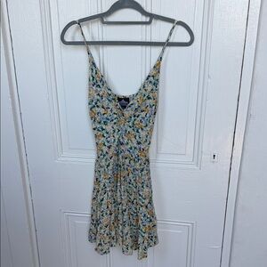 Angie Floral Mini Dress in Cream, Yellow & Blue